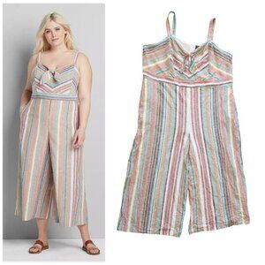 Gabby Skye Striped Jumpsuit Tie front Size 24W Cotton blend Pastel Sleeveless